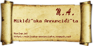 Miklóska Annunciáta névjegykártya
